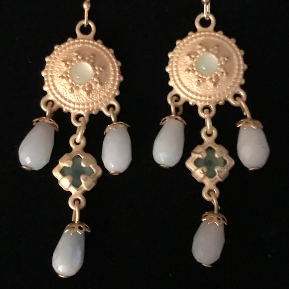 Frosted Gold Bead Chandelier Earrings - Picture 1 of 4